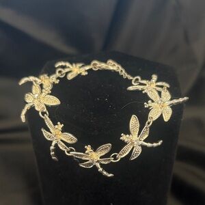 Dragonfly Link Bracelet - Silver with Rhinestone Accents